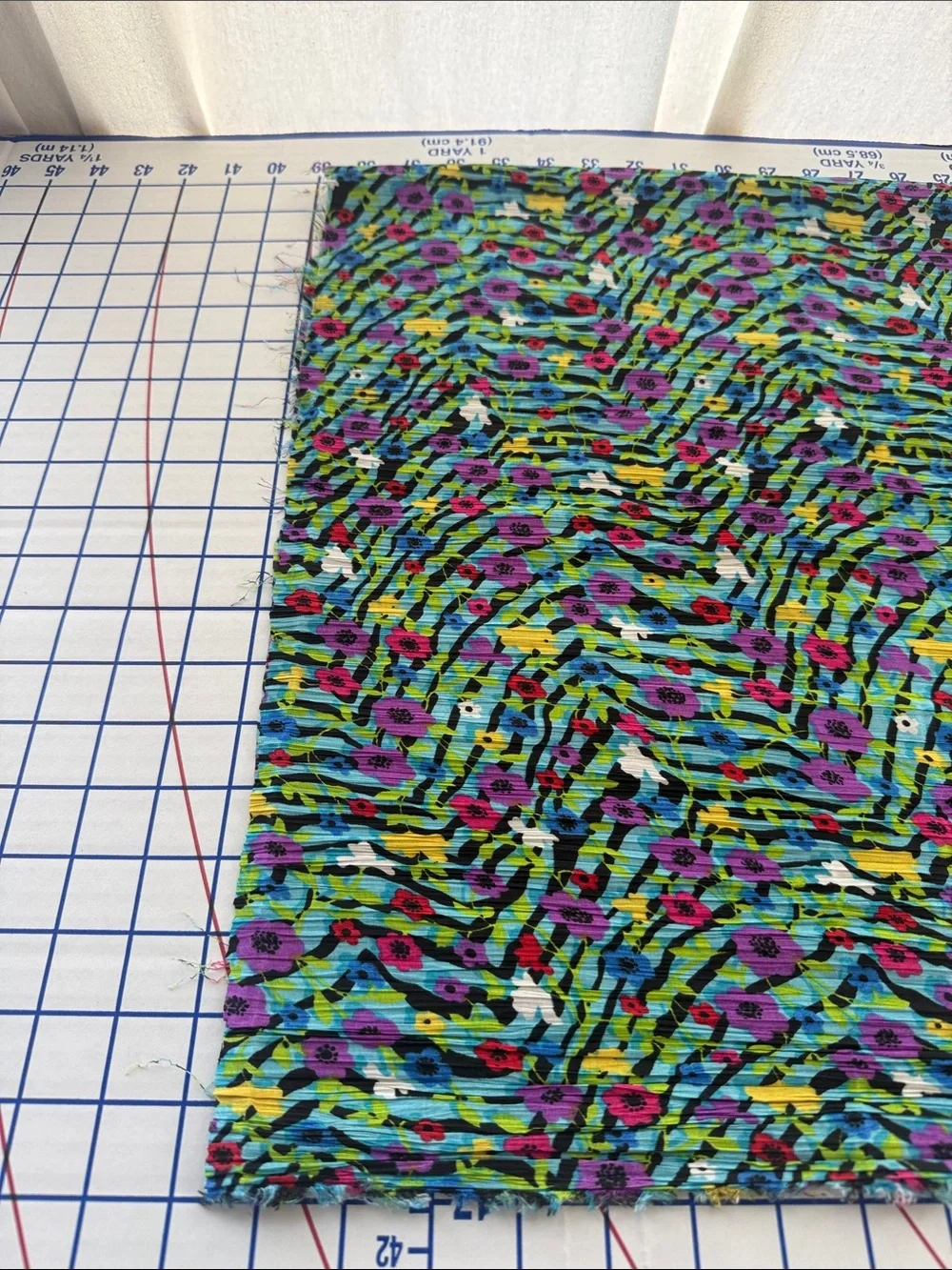 Vintage 1970s Crinkle Plisse Fabric Mod Floral Stripe Print 1 Yard x 38”